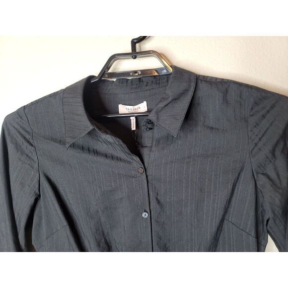 Rebecca Taylor Tailored NWT Black Dobby Stripe Tie Waist Shirt Dress Size 8 NEW - Picture 3 of 7